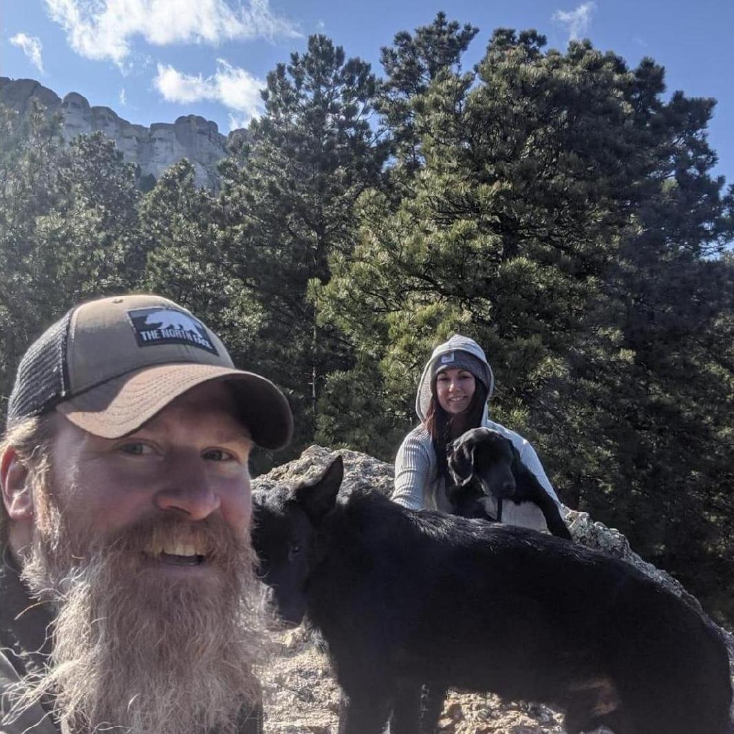 Elly's first road trip! Mt. Rushmore (top left) in May 2020.