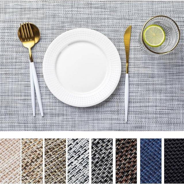 LEXMORE PlaceMats Set of 12 Vinyl/Plastic Woven Place Mats for Kitchen Table Indoor/Outdoor Washable PlaceMat Wipeable Dining Table Mats(Gray)