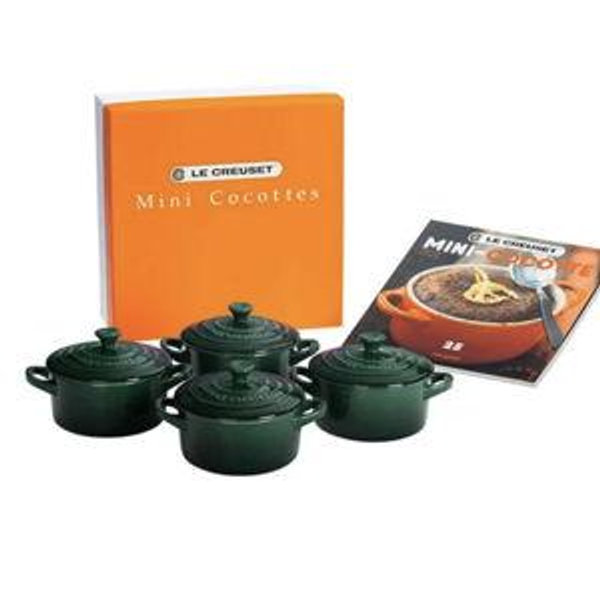 LE CREUSET - Set of 4 Cocottes with Mini-Cocotte Cookbook
