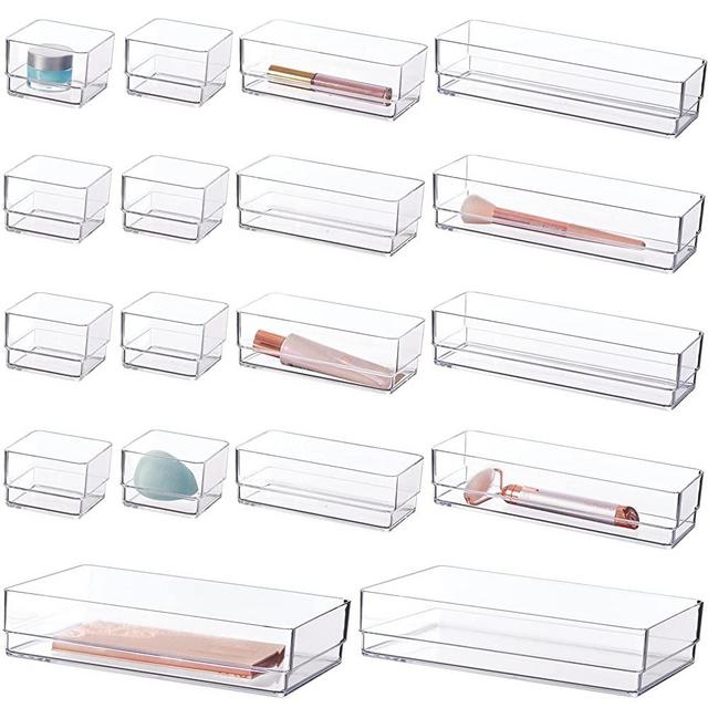 STORi SimpleSort 18-Piece Stackable Clear Drawer Organizer Set | Multi-size Trays | Makeup Vanity Storage Bins and Office Desk Drawer Dividers | Made in USA