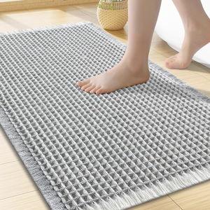 Smiry Waffle Bath Mat 24x17, Extra Soft Absorbent Bathroom Rugs, Non Slip Machine Washable Quick Dry Bath Rugs for Bathroom Floor, Tub, Shower, Home Decor Accessories, Lightgrey & Cream