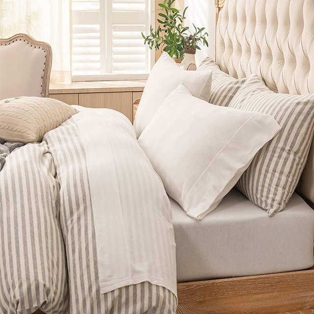 PURE ERA Jersey Knit 4pc Bed Sheet Set 100% T-Shirt Cotton Super Soft Comfy Breathable Fits Mattress Up to 20" Extra Deep Pocket (Solid Off White, Queen)