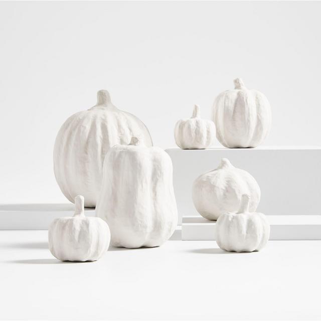 Decorative White Pumpkins, Set of 7