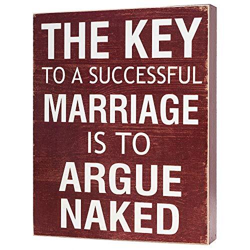 Yankario Rustic Home Decor Box Sign, Funny Couples Gifts Farmhouse Room Decor for Desk or Wall About 8×10 inch, The Key to a Successful Marriage is to Argue Naked