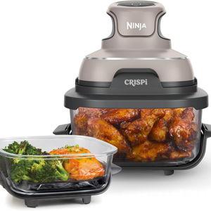 Ninja Crispi 4-in-1 Glass Air Fryer | 450°F | Non-Toxic | 4QT & 6-Cup Glass Containers w/Lids | Microwave, Freezer, Dishwasher Safe | Max Crisp, Air Fry, Bake, Recrisp | Stone | FN101ST