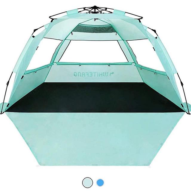 WhiteFang Beach Tent Sun Shelter Pop Up - Easy Setup Beach Shade for 3-4 Person with UPF 50+ Protection, Extended Floor & 3 Ventilation Windows丨Carrying Bag, Stakes, Guy Lines (Deluxe XL)