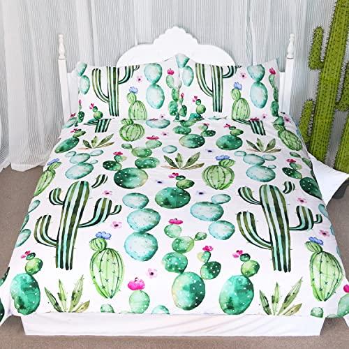 ARIGHTEX Cactus Bedding Cactus Duvet Cover Summer Plant Bed Set Nature Duvet Cover Set Bright Dorm Bedding (King)