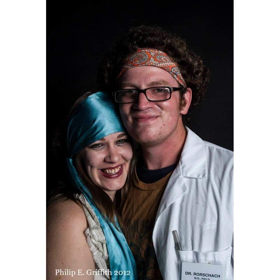 The pirate and Dr. Rorschach. October 2012, our first Halloween Party as a couple. Photo by Philip E. Griffith.