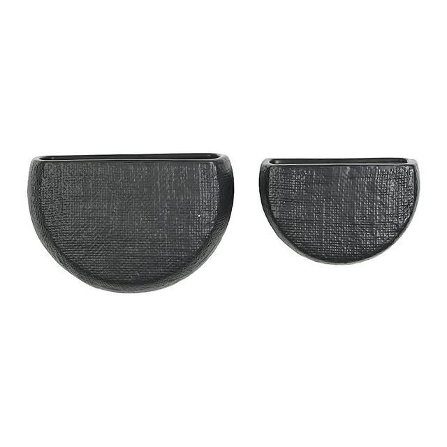 Main + Mesa EC0589 Hanging Stoneware Ceramic Wall Planters, Set of 2, 7.5" x 5" and 6" x 4", Black