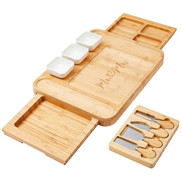 AW BRIDAL Mr Mrs Cheese Board and Knife Set Large Charcuterie Board, Wedding Anniversary Engagement Gifts for Couple, Bridal Shower Housewarming Gifts