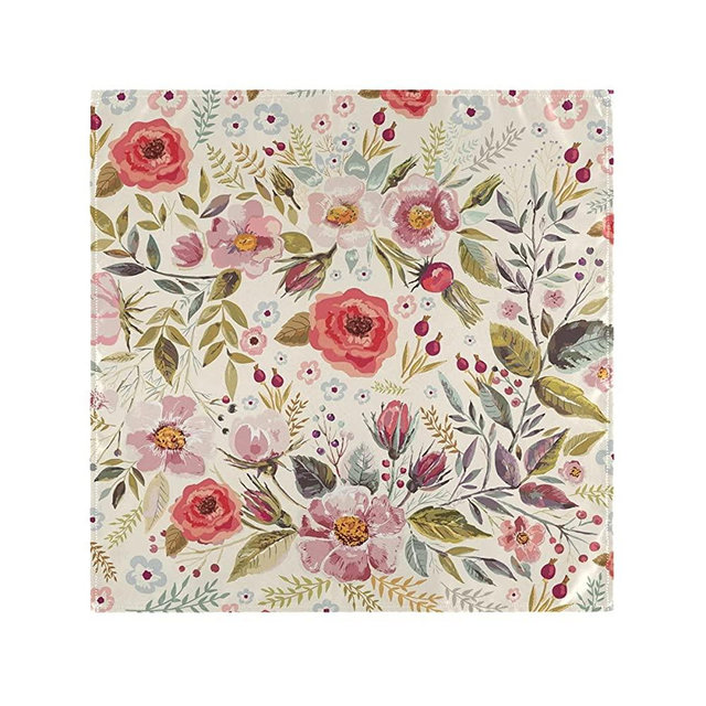 Floral Cloth Napkins Set of 6, Vintage Flower Fall Polyester Kitchen Dinner Napkins Washable for Holiday Festive Party New Years Wedding Decor