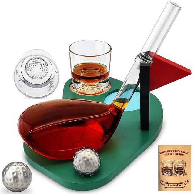 Golf Whiskey Decanter Set 25.4oz Whiskey Decanter Sets for Men w/Chiller Glasses &Tray, Golfing Golf Accessories Bourbon Dad Golf Gifts for Men Him Brother Birthday Decor Liquor Dispenser Stick