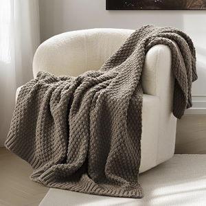 EVERGRACEHOME Chunky Chenille Knit Throw Blanket for Couch, Soft Luxurious Moss Stitch Blankets for Bed, Cozy Decorative Farmhouse Knitted Throws for Sofa, Mocha Brown, 50" x 60"