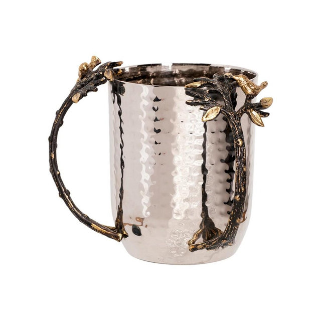 Yair Emanuel Tree of Life Netilat Yadayim Cup - Sculpted Handles Hand Washing Cup - Ceremonial Natla -Gold Accent Decorations