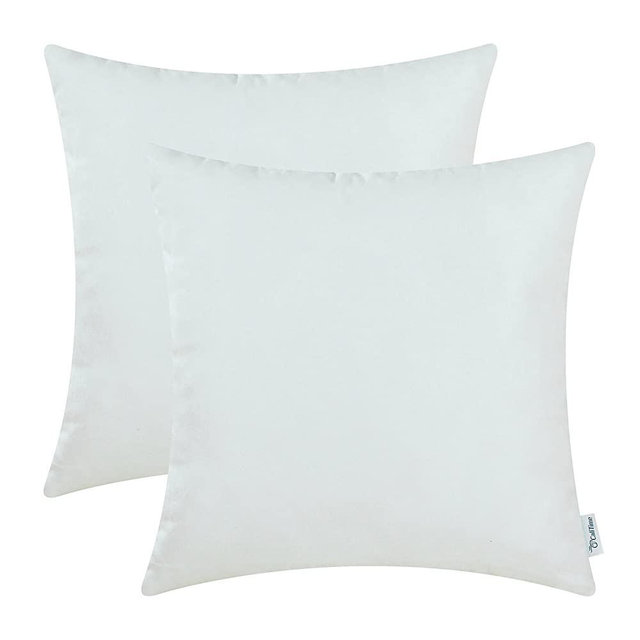 CaliTime Pack of 2 Cozy Throw Pillow Covers Cases for Couch Bed Sofa Super Soft Faux Suede Solid Color Both Sides 18 X 18 Inches True White