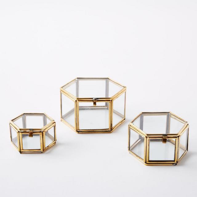 Golden Glass Shadow Boxes, Set of 3, Small