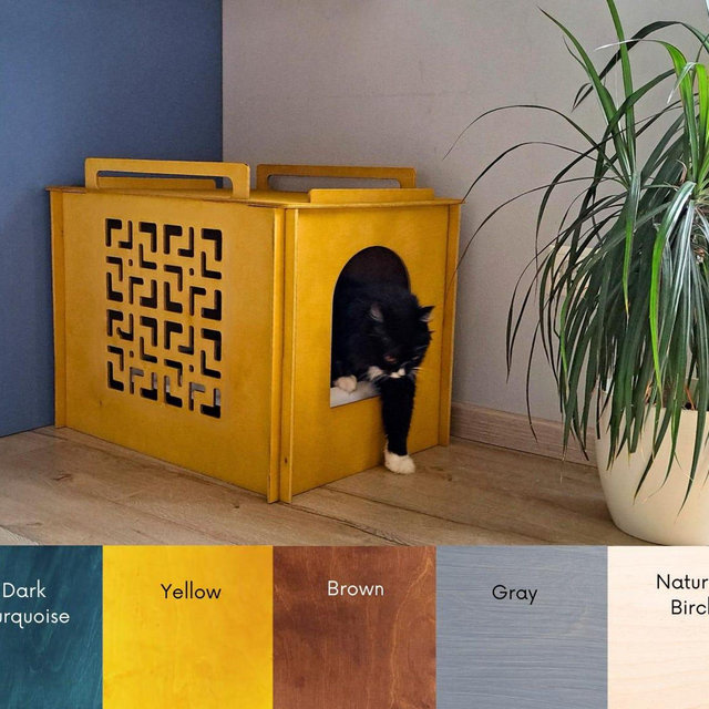 Cat litter box cover, wooden pet litter cabinet, stylish animal furniture