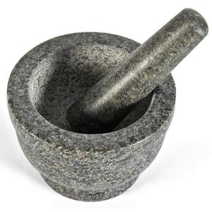Flexzion Granite Mortar and Pestle Set - Solid Granite Stone Grinder Bowl Holder 5.5 Inch For Guacamole, Herbs, Spices, Garlic, Kitchen, Cooking, Medicine