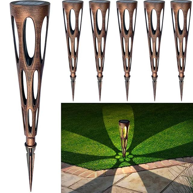 VISFLAIR Solar Pathway Lights Outdoor Decorative 6 Pack LED Waterproof Conical Garden Stakes Lights for Outside Yard, Path, Patio, Driveway Decor Landscape Lighting -Bronze