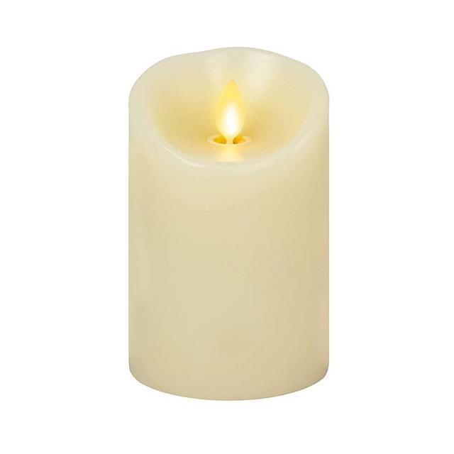 Luminara Moving Flame Pillar Flameless LED Candle, Scalloped Edge, Real Wax, Unscented - Ivory (4.5-inch)