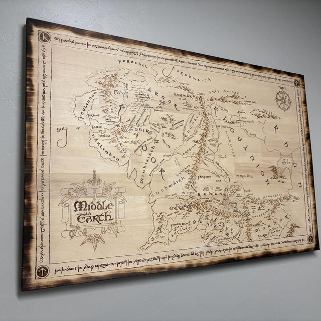 Handcrafted LotR Woodburned Map – 3ft x 2ft Rustic Wall Art – Middle earth Decor for Tolkien Fans