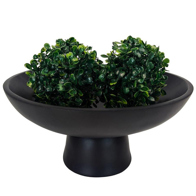 GUSFREUD Large Decorative Resin Bowl, Modern Black Fruit Bowl for Kitchen Counter, Handicraft Pedestal Key Bowls for Entryway Table - 11.8" Extra Black Footed Bowl