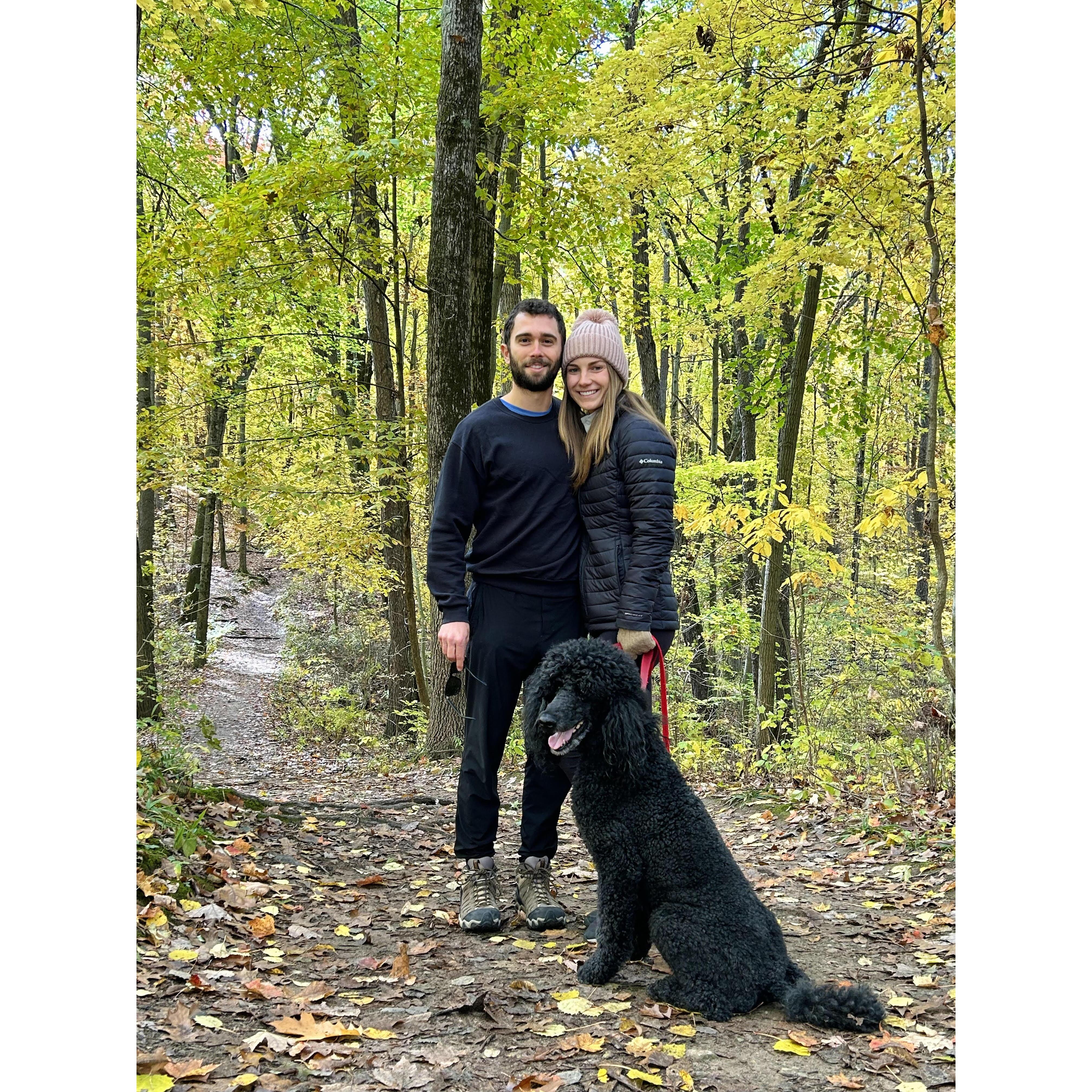 October 2023 - Hiking in Ann Arbor with our favorite four-legged friend, Ozzie <3