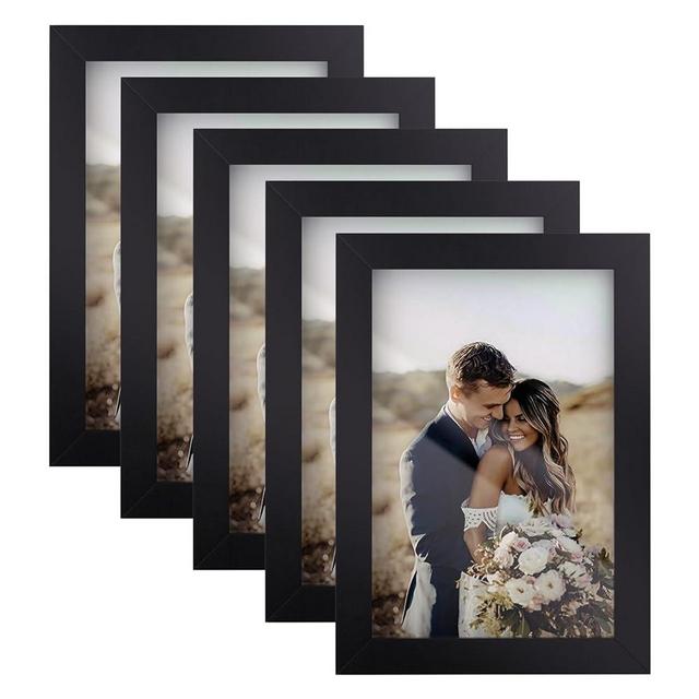 4x6 Picture Frame Set of 5, Wood Photo Frames for 4x6 Pictures Wall Gallery Black 4x6 Frames Tabletop or Wall Mount Display for Prints, Photos, Paintings, Landscape and Kids Artwork (Black)