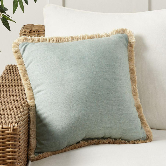 SunbrellaÂ® Solid Fringe Outdoor Pillow, Dark Chambray, 18"
