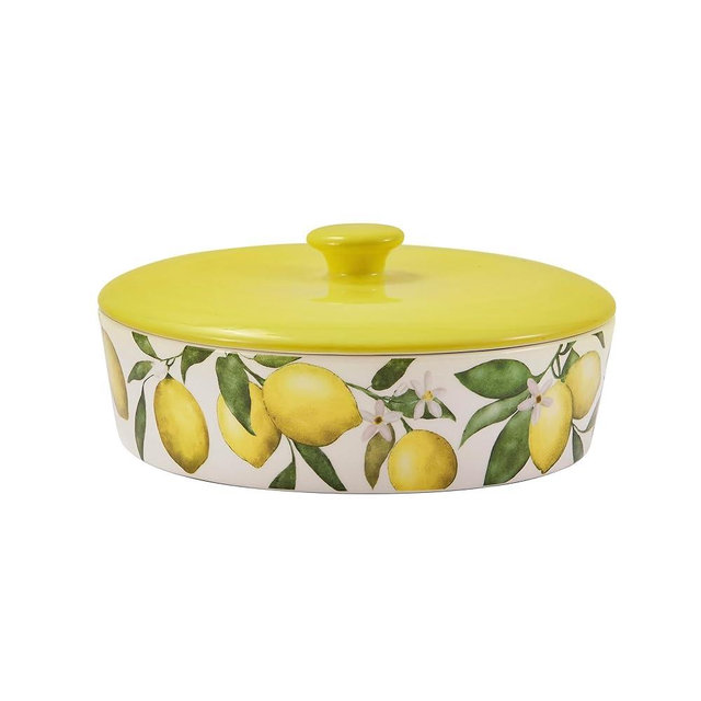 Bico Lemon Dreams Ceramic Tortilla Warmer, 8.9 Inch Tortilla Holder with Lid for Taco Bread Pancake for Mexican Night and Party, Microwave and Dishwasher Safe
