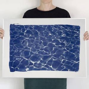 Swimming Pool Water Reflection Art, Wall Art Swimming pool decoration, pool art Cyanotype art prints on Watercolor Paper, 50x70 cm