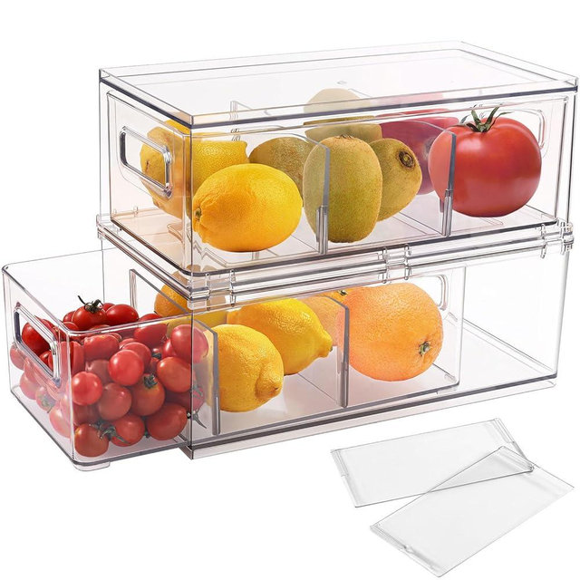 shopwithgreen Refrigerator Organizer Bins with Pull-out Drawer, Drawable Clear Fridge Drawer Organizer with Handle, Plastic Kitchen Pantry Storage Containers