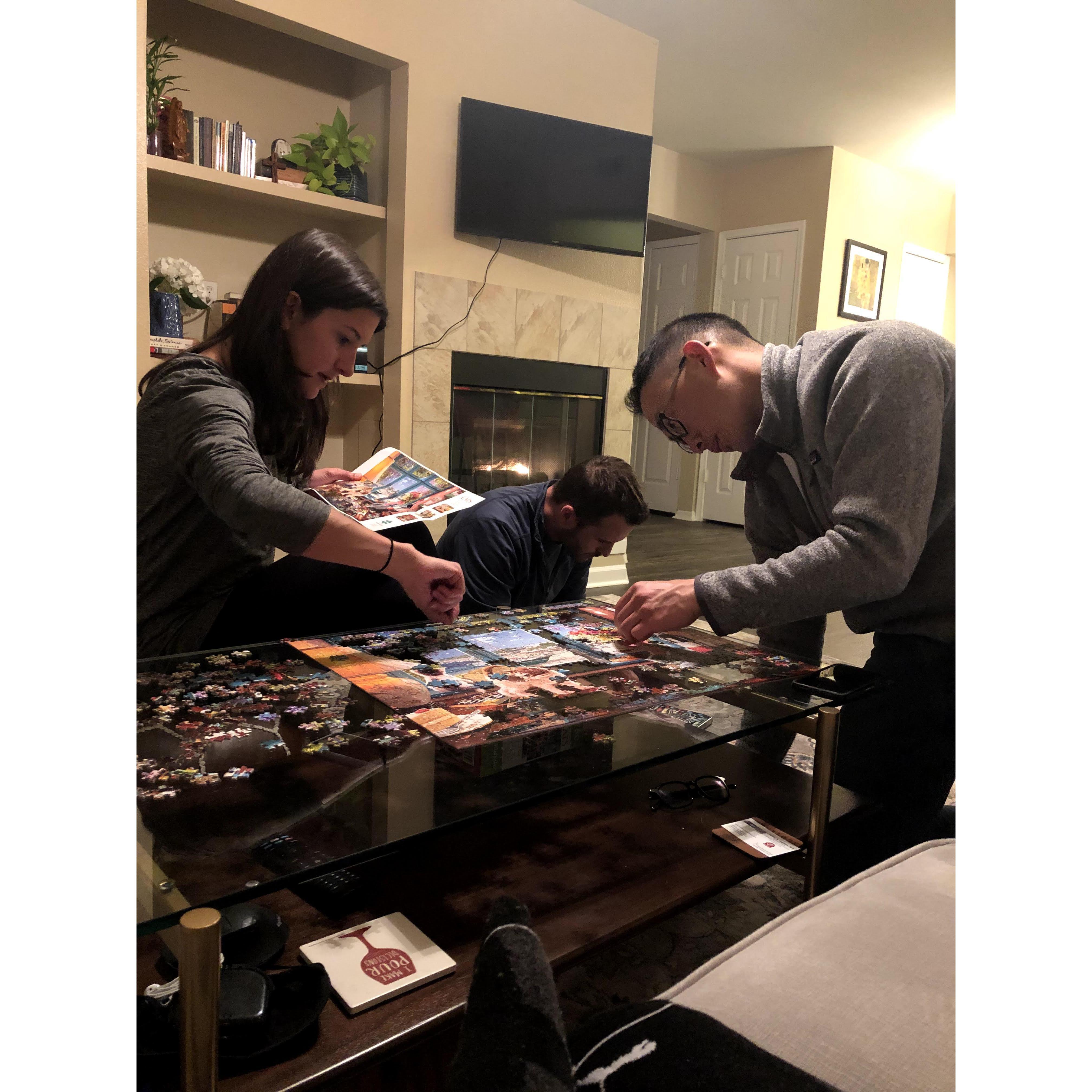Quarantine puzzle nights with Chelsea and Kyle.