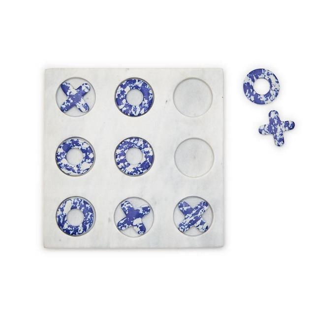 Two's Company Blue Marble Hand-Crafted Tic-Tac-Toe - Marble/Marble Dust