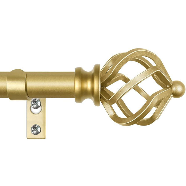 KAMANINA Gold Curtain Rod 32 to 58 Inch(2.6-4.8ft), Adjustable Curtain Rods for Windows 28 to 48 Inch, 3/4 Inch Splicing Drapery Rods with Twisted Cage Finial