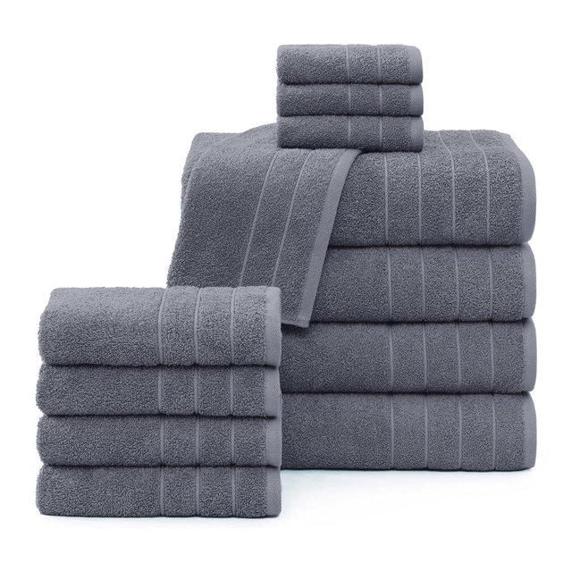Casa Platino Cotton Towels Set for Bathroom - 12 Pc Family Pack - Super Soft & Quick Dry - 4 Bath, 4 Washcloth, 4 Hand Towels - Oeko TEX Certified, Machine Washable & Durable - Cool Grey