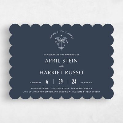 Blue Scalloped Wedding Invitation - Monraz Landscape