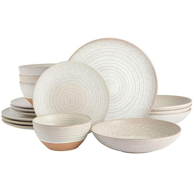 Gibson Elite 16 Piece Dreamweaver Double Bowl Terracotta Reactive Dinnerware Set - Sand Cream
