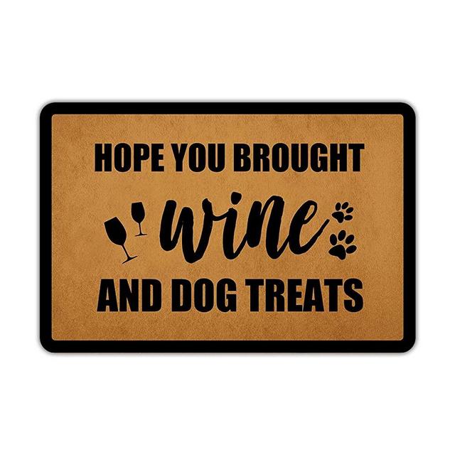 Muikoo Front Door Mat Welcome Mat Hope You Brought Wine and Dog Treats Rubber Non Slip Backing Funny Doormat Indoor Outdoor Rug 23.6"(W) X 15.7"(L)
