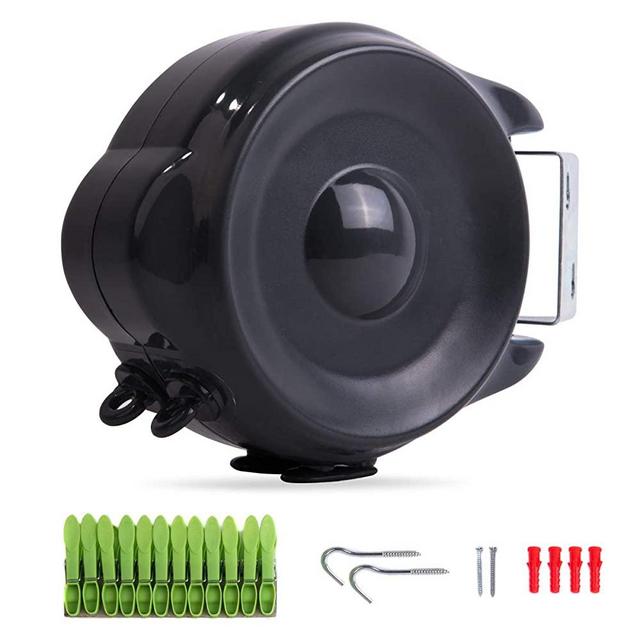Drynatural Retractable Clothesline Outdoor Indoor Laundry Line - 99 FT Double Lines Heavy Duty Wall Mounted Washing Line, Portable Clothes Drying Line with 24pcs Free Pegs (Black)