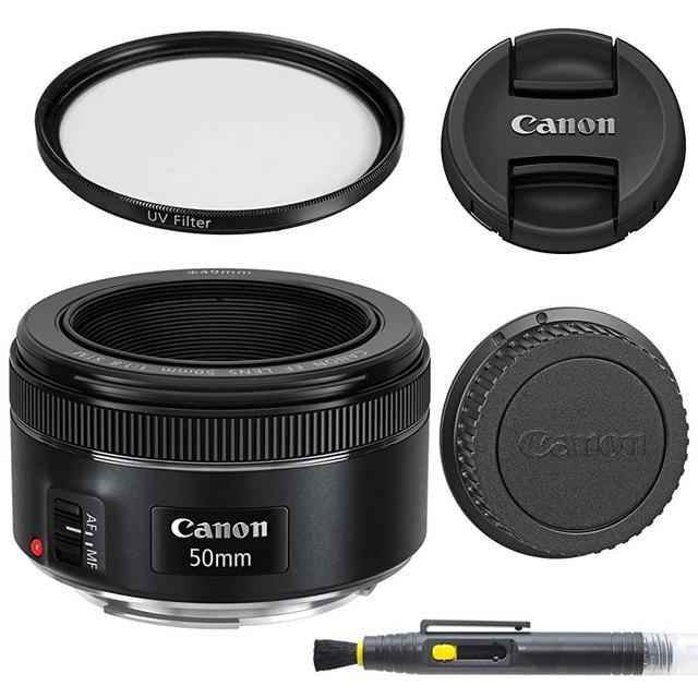 Canon EF 50mm f/1.8 STM: Lens with Glass UV Filter, Front and Rear Lens Caps, and Deluxe Cleaning Pen, Lens Accessory Bundle 50 mm f1.8 - International Version