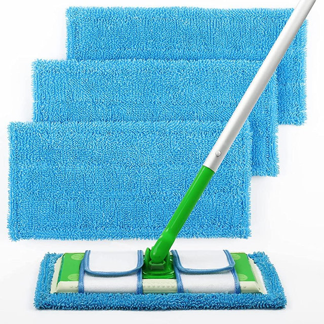 3 Pack Reusable Mop Pads Refill Compatible with Swiffer Sweeper Mops - Washable Microfiber Mopping Replacement Cleaning Pads, Wet & Dry Use