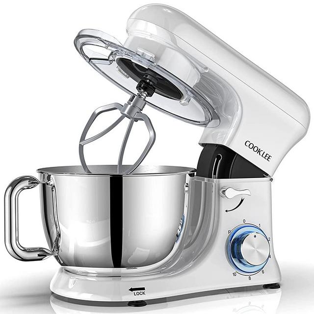 COOKLEE Stand Mixer, All-Metal Series 6.5 Qt. Kitchen Electric Mixer with Dishwasher-Safe Dough Hooks, Flat Beaters, Whisk & Pouring Shield Attachments for Most Home Cooks, SM-1515, Porcelain White