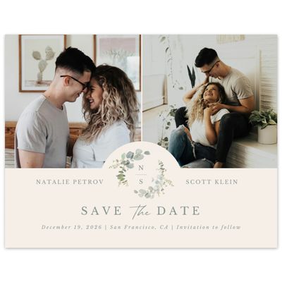 Linen, Beige Wedding Digital Save the Date - Verde Multiphoto