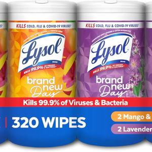 Lysol Disinfecting Wipes Bundle, Home Apartment Dorm Room Essentials and Cleaning Supplies, All Purpose Cleaner, Multi-surface Cleaning & Sanitizing Wipes, Lavender & Mango Scents, 80 Count (4pk)