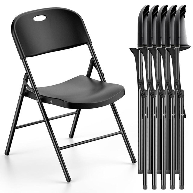 Nazhura 650 Weight Limit Heavy Duty Plastic Folding Chair with Reinfoced Steel Frame for Indoor and Outdoor, Wedding, Party, Restaurant, Meeting Room, Patio and Garden (Black, 6 Pack)