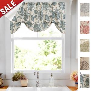 CKNY HOME FASHION - Tie Up Valances for Kitchen Windows Jacobean Floral Printed Tie-up Valance Curtains Rod Pocket Adjustable Rustic Linen Textured Tie-up Shade for Small Windows 20 Inches Long (1 Panel, Teal)