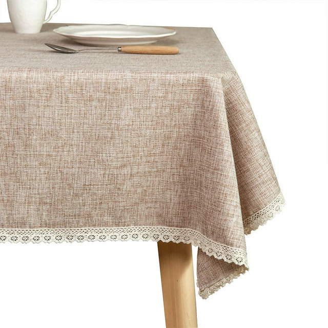 Glory Season Linen Rustic Burlap Washable Tablecloth,Solid Heavy Weight 60 x 102 Rectangle Overlay Lace Edge Table Cover for Kitchen Dinning Decoration …