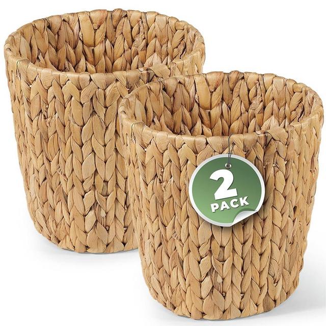 84ECO 2 Pack Wicker Trash Can - Rattan Trash Can - Wicker Waste Basket for Bathroom, Bedroom - Woven Waste Basket (Natural, 3 Gallon)