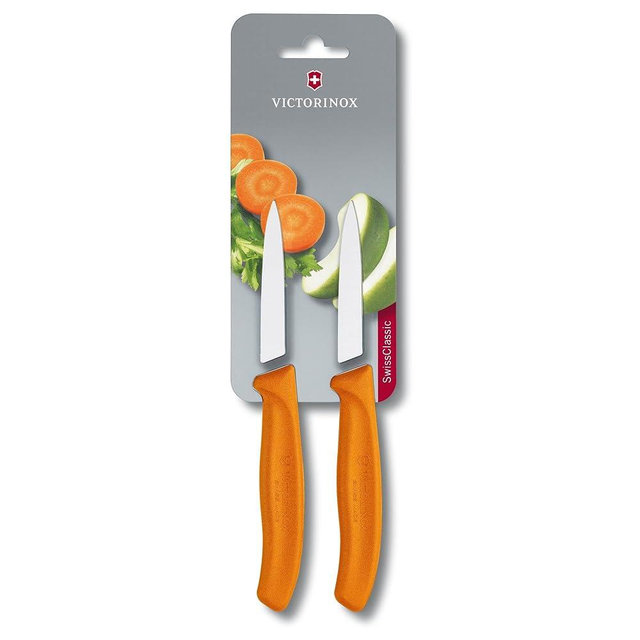 Victorinox Swiss Classic 2 Piece Paring Knife Set Straight Edge Pointed Tip - Orange
